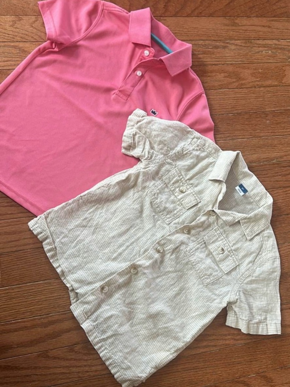 Kids Short Sleeve Polo /button shirt set - Pink & Cream size 5 boys LOT preppy!